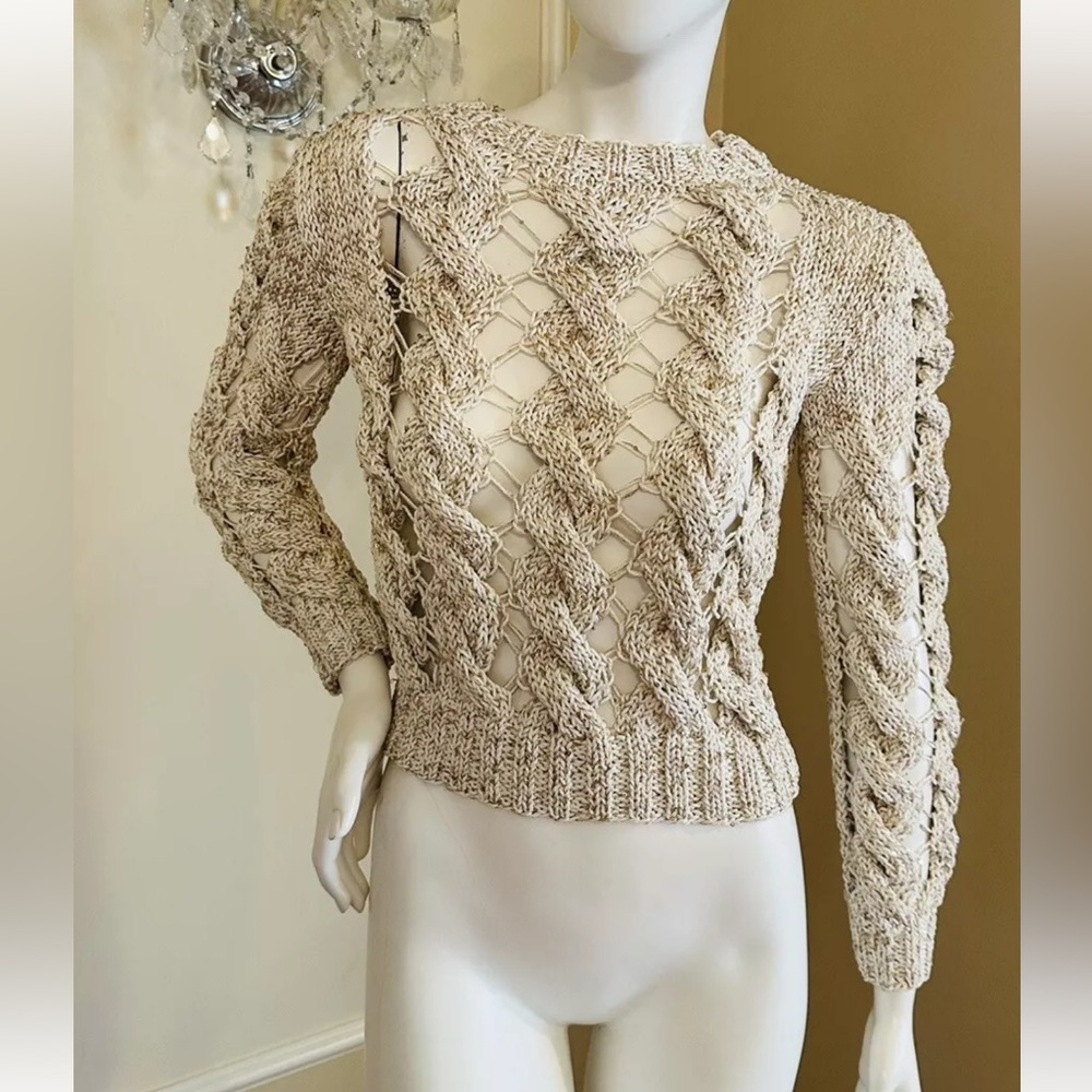 OSCAR DE LA RENTA
Sequin-embellished Metallic Open And Cable-knit Cotton Size XS